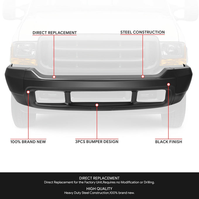 Modular Style Front Bumper w/o Molding Holes <br>00-04 Ford F-250 F-350 Super Duty
