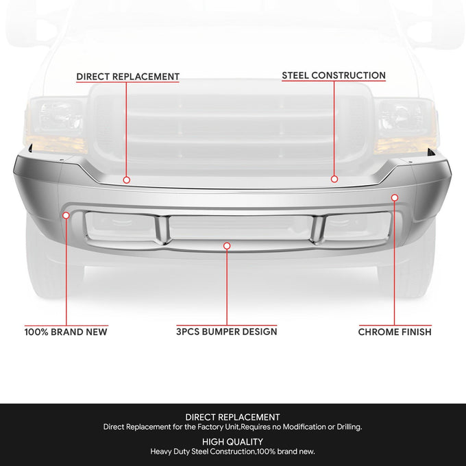 Modular Style Front Bumper w/o Molding Holes <br>00-04 Ford F-250 F-350 Super Duty