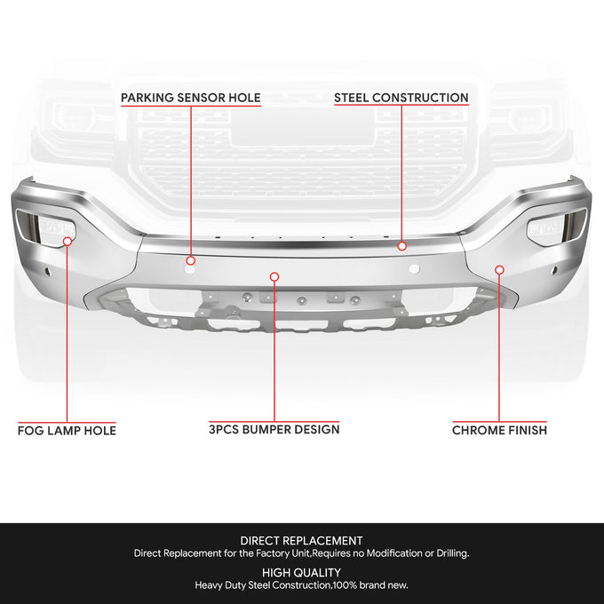 Modular Style Front Bumper (w/Parking Sensor Hole) <br> 16-19 GMC Sierra 1500 Limited