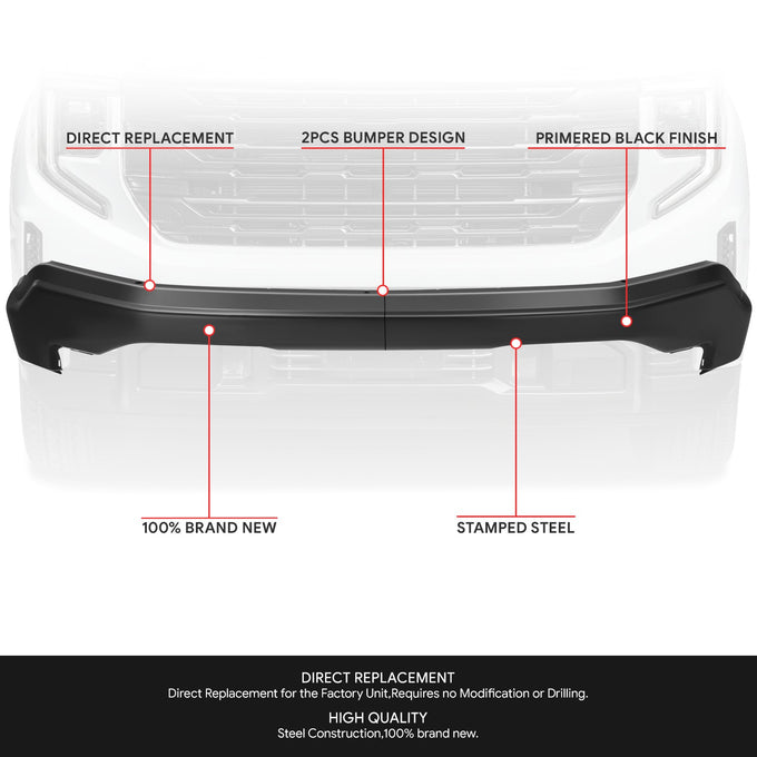 Black Steel Front Bumper Impact Bar<br>22-26 GMC Sierra 1500, 2022 1500 Limited