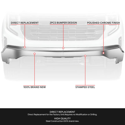 Chrome Steel Front Bumper Impact Bar<br>22-26 GMC Sierra 1500, 2022 1500 Limited
