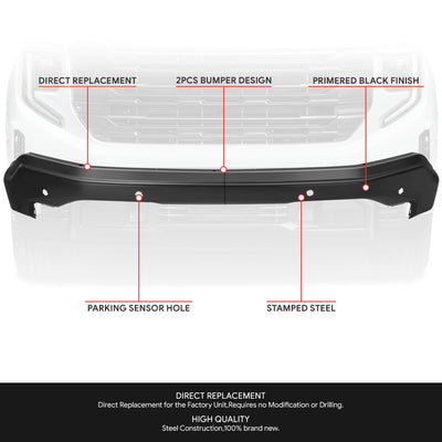 Black w/ Park Sensor Holes Front Bumper Impact Bar<br>22-26 GMC Sierra 1500, 2022 1500 Limited