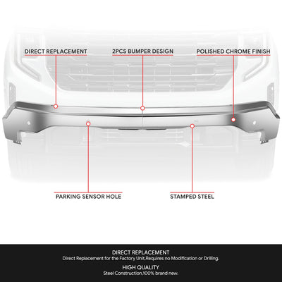 Chrome Front Bumper Impact Bar w/ Park Sensor Holes<br>22-26 GMC Sierra 1500, 2022 1500 Limited