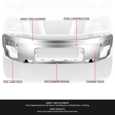 Chrome Modular Style Front Bumper <br>05-07 Nissan Armada, 2004 Pathfinder, 04-15 Titan