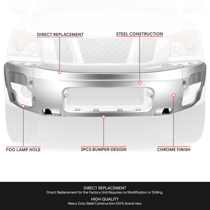 Chrome Modular Style Front Bumper <br>05-07 Nissan Armada, 2004 Pathfinder, 04-15 Titan