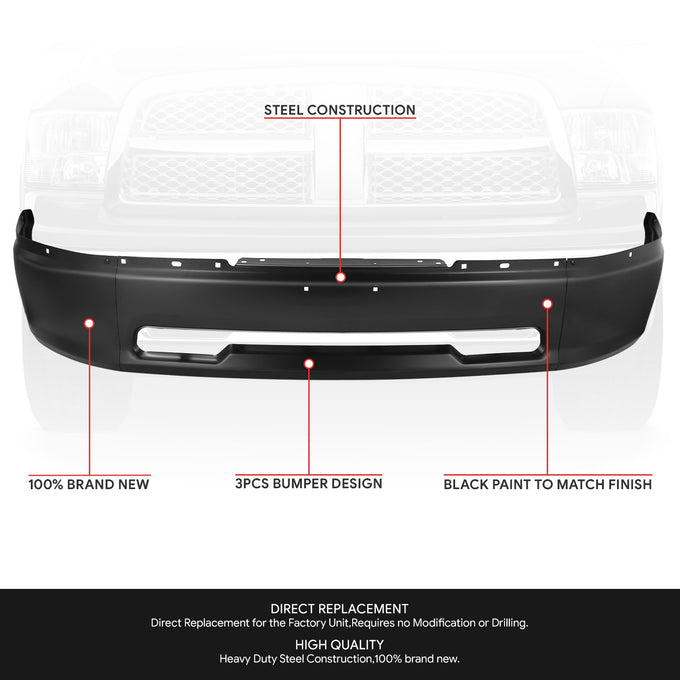 Modular Style Front Bumper (w/o Fog Lamps Holes) <br>09-12 Dodge Ram 1500