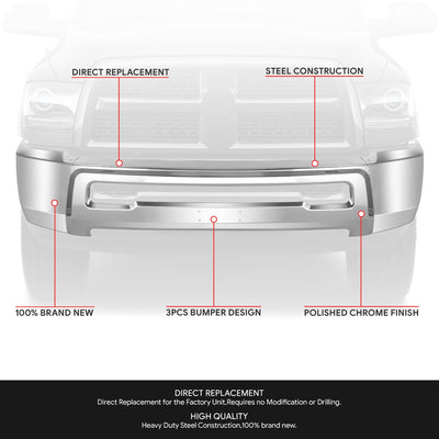 Modular Style Front Bumper w/o Fog Light Cutouts<br>10-18 Dodge Ram 2500 3500