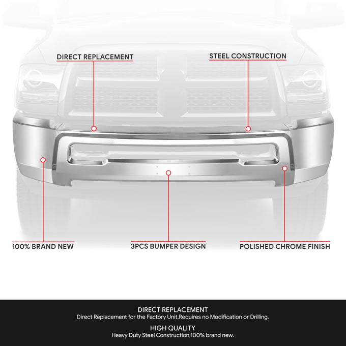 Modular Style Front Bumper w/o Fog Light Cutouts<br>10-18 Dodge Ram 2500 3500