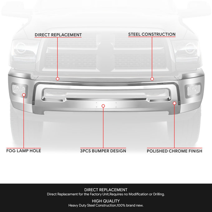 Modular Style Front Bumper w/ Fog Light Cutouts<br>10-18 Dodge Ram 2500 3500