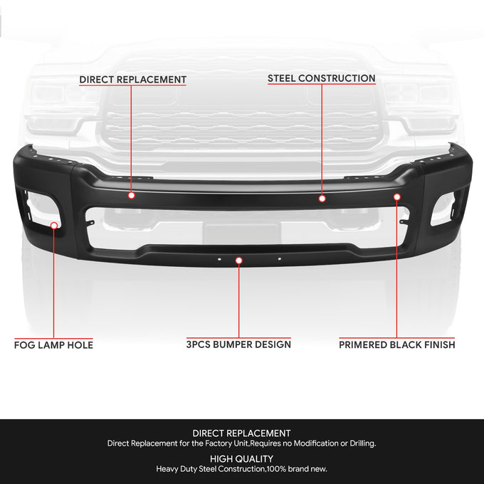Modular Style Primered Black Front Bumper Face Bar <br>19-26 RAM 2500