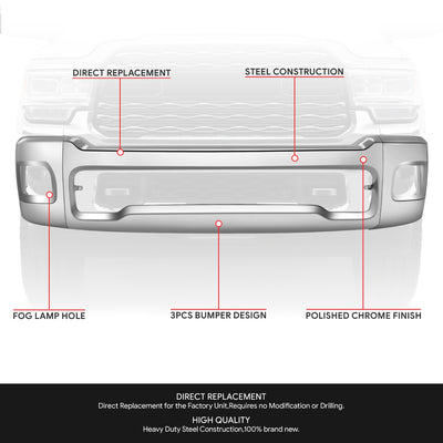 Modular Style Polished Chrome Front Bumper Face Bar <br>19-26 RAM 2500
