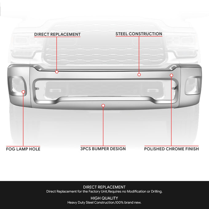 Modular Style Polished Chrome Front Bumper Face Bar <br>19-26 RAM 2500