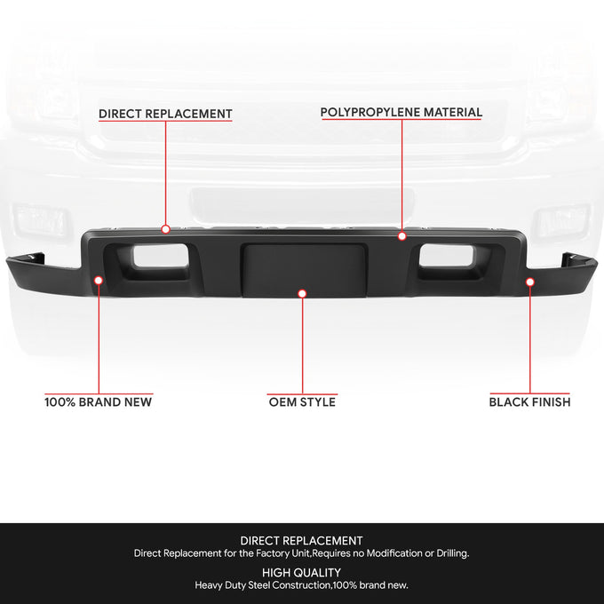 Black Front Bumper Valance Defllector<br>11-14 Chevy Silverado 2500HD 3500HD