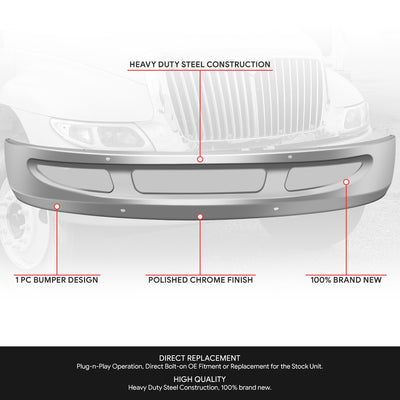 Front Lower Bumper (Chrome) <br> 02-18 International 4200 8500 8600 SBA Transtar