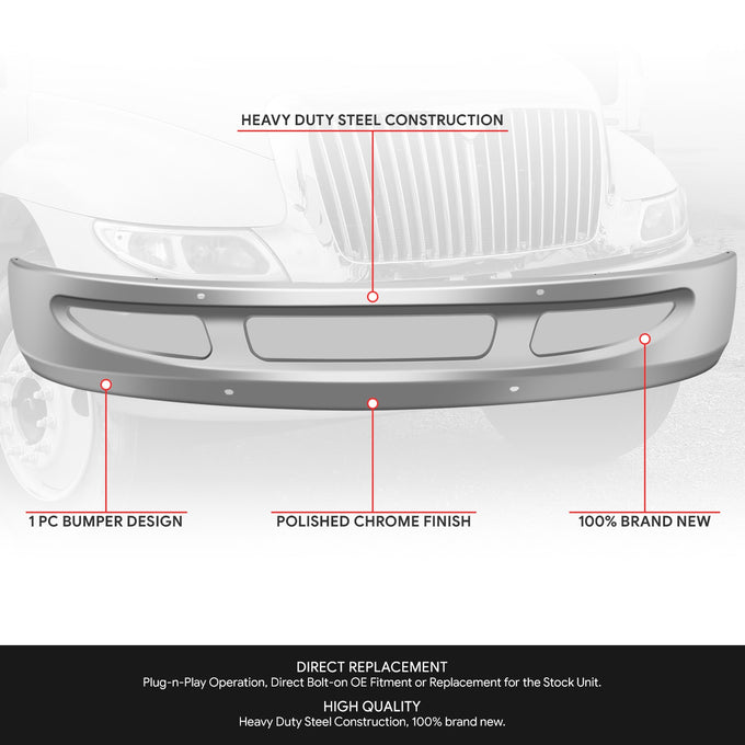 Front Lower Bumper (Chrome) <br> 02-18 International 4200 8500 8600 SBA Transtar
