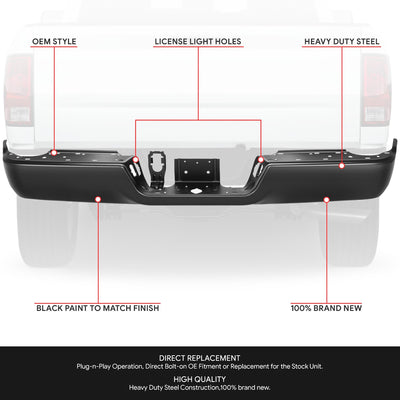 Rear Bumper Bar W/O Dual Exhaust & Park Assist <br> 09-24 Dodge Ram 1500 2500 3500 Classic