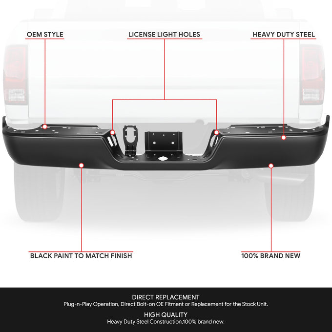 Rear Bumper Bar W/O Dual Exhaust & Park Assist <br> 09-24 Dodge Ram 1500 2500 3500 Classic