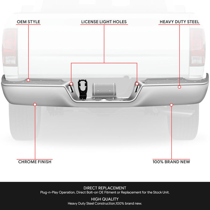 Rear Step Bumper W/O Dual Exhaust & Park Assist <BR> 09-18 Dodge Ram 1500, 19-24 Classic