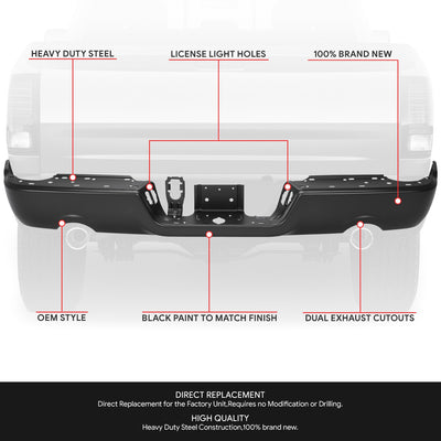 Rear Bumper Bar W/Dual Exhaust, W/O Park Assist <br> 09-24 Dodge Ram 1500 Classic