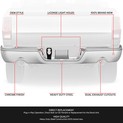 Rear Bumper Bar W/Dual Exhaust, W/O Park Assist <br> 09-24 Dodge Ram 1500 Classic