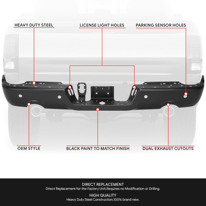 Rear Bumper Bar W/Dual Exhaust & Park Assist <br> 09-24 Dodge Ram 1500 Classic
