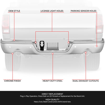 Rear Step Bumper W/Dual Exhaust & Park Assis <BR> 09-18 Dodge Ram 1500, 19-24 Classic