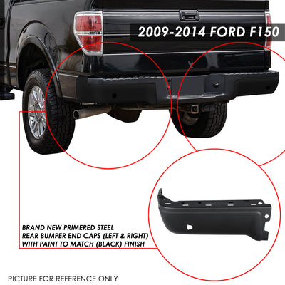 Rear Bumper End Caps (Driver & Passenger Side) w/ Parking Sensor Holes Black <br>09-14 Ford F-150