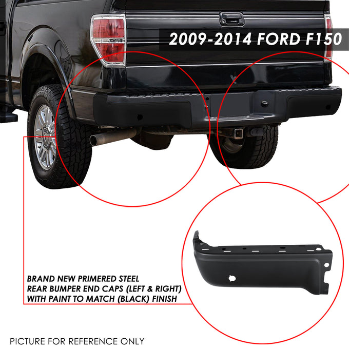Rear Bumper End Caps (Driver & Passenger Side) w/ Parking Sensor Holes Black <br>09-14 Ford F-150