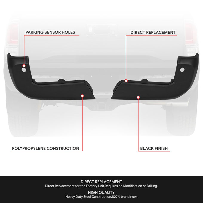 Rear Pair of Rear Bumper Ends (w/o Parking Assist) <br> 16-23 Toyota Tacoma