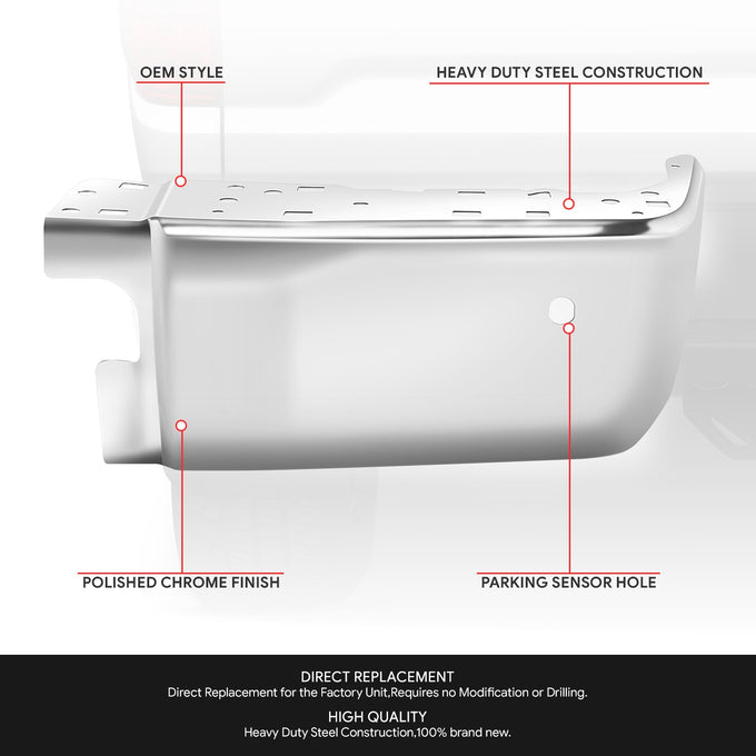 Chrome Rear Bumper End Caps (Right, with Sensor Holes) <br> 14-21 Toyota Tundra