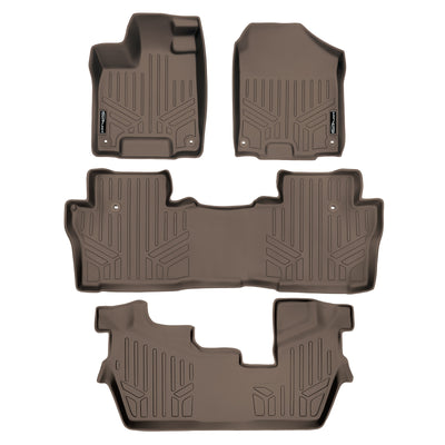 Floor Mats 3 Row Liner Set Tan <br> 16-22 Honda Pilot 8 Passenger Model