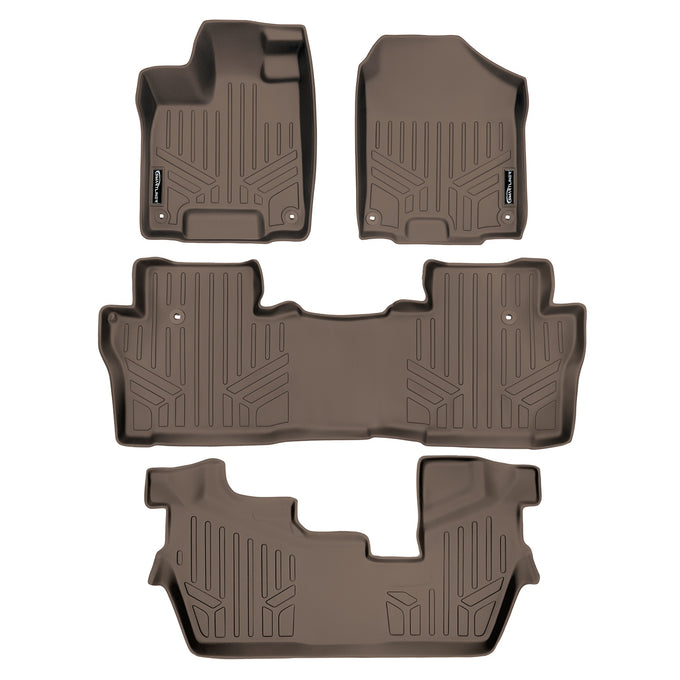 Floor Mats 3 Row Liner Set Tan <br> 16-22 Honda Pilot 8 Passenger Model