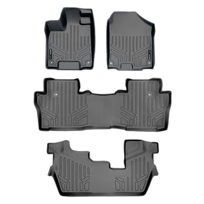Floor Mats 3 Row Liner Set Grey <br> 16-22 Honda Pilot 8 Passenger Model