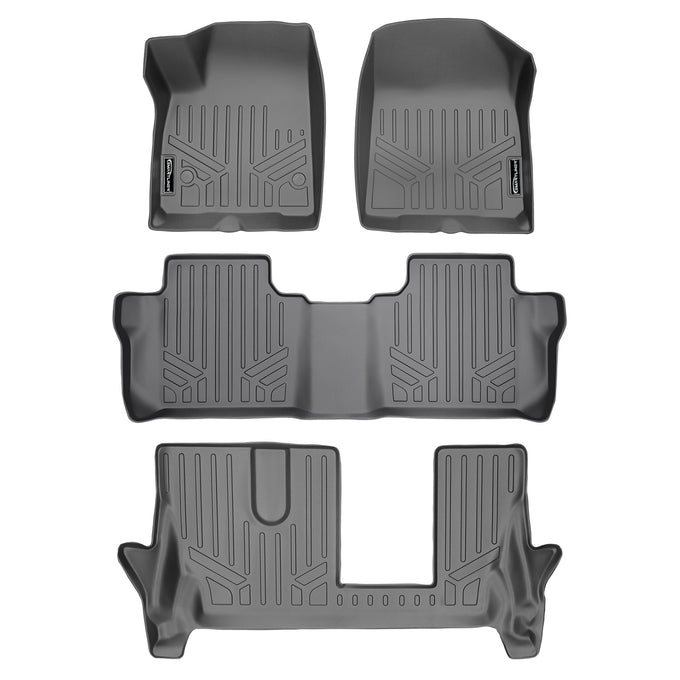 Floor Mats 3 Row Liner Set Grey <br> 17-21 GMC Acadia with Bench Seats