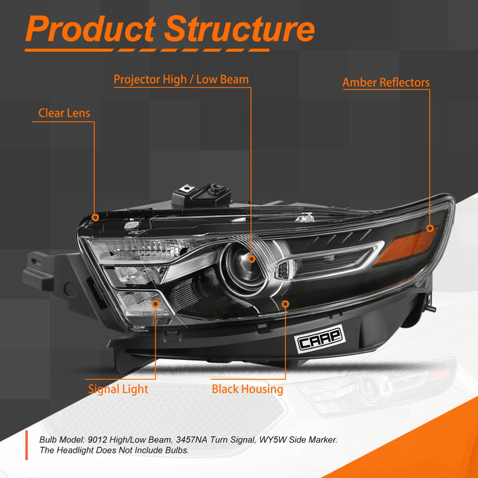 OE Style Black Housing  Projector Headlights <br> 13-19 Ford Taurus