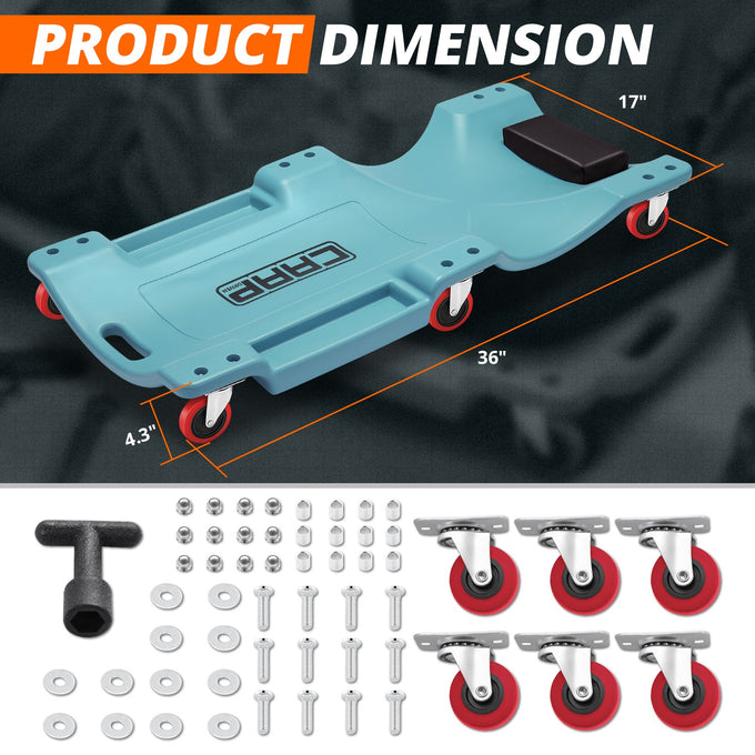 36 in. L Portable Rolling Creeper <br> Dimension (in.): 36 L X 17 W X 4.25 H