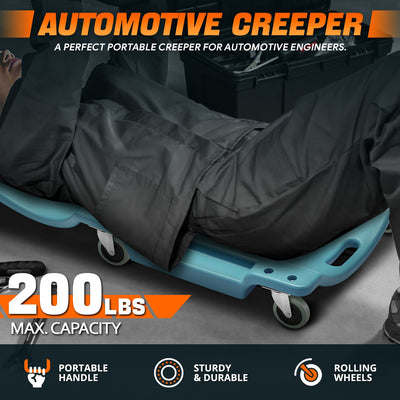 40 in. L Portable Rolling Creeper w/Headrest <br> Dimension (in.): 40 L X 18.5 W X 4.3 H