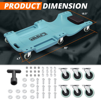 40 in. L Portable Rolling Creeper w/Headrest <br> Dimension (in.): 40 L X 18.5 W X 4.3 H