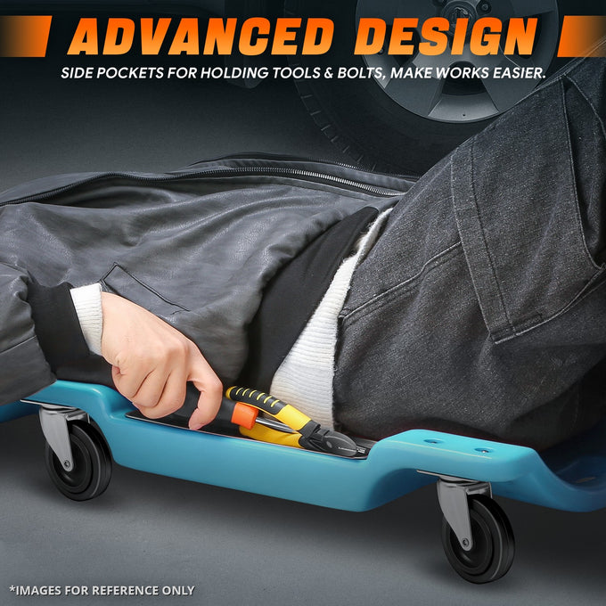 40 in. L Rolling Plastic Creeper <br> Dimension (in.): 40 L X 18.6 W