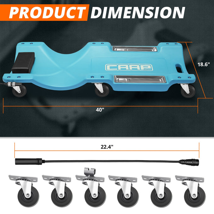 40 in. L Rolling Plastic Creeper <br> Dimension (in.): 40 L X 18.6 W