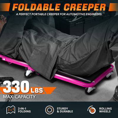 36 in. 2-in-1 Foldable Rolling Creeper & Seat <br> Dimension( in.): 36 L X 17.32 W X 4.7 H