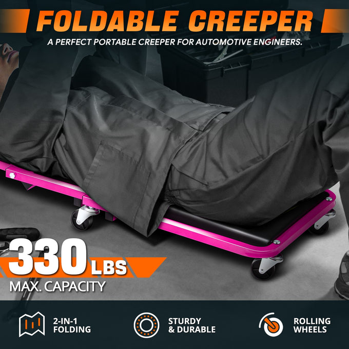 36 in. 2-in-1 Foldable Rolling Creeper & Seat <br> Dimension( in.): 36 L X 17.32 W X 4.7 H