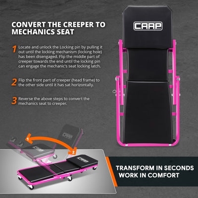 36 in. 2-in-1 Foldable Rolling Creeper & Seat <br> Dimension( in.): 36 L X 17.32 W X 4.7 H