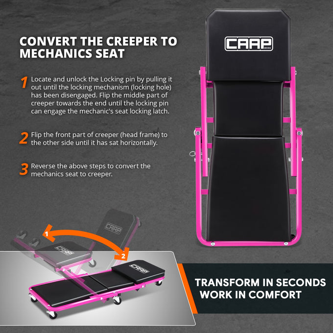 36 in. 2-in-1 Foldable Rolling Creeper & Seat <br> Dimension( in.): 36 L X 17.32 W X 4.7 H