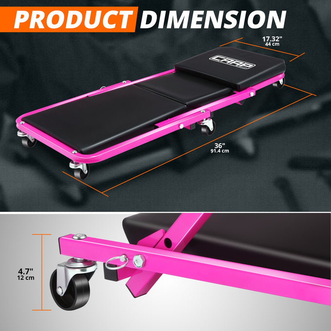 36 in. 2-in-1 Foldable Rolling Creeper & Seat <br> Dimension( in.): 36 L X 17.32 W X 4.7 H