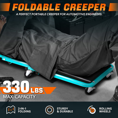 36 in. 2-in-1 Foldable Rolling Creeper & Seat <br> Dimension( in.): 36 L X 17.32 W X 4.7 H