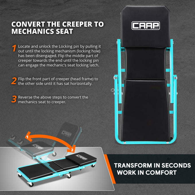 36 in. 2-in-1 Foldable Rolling Creeper & Seat <br> Dimension( in.): 36 L X 17.32 W X 4.7 H