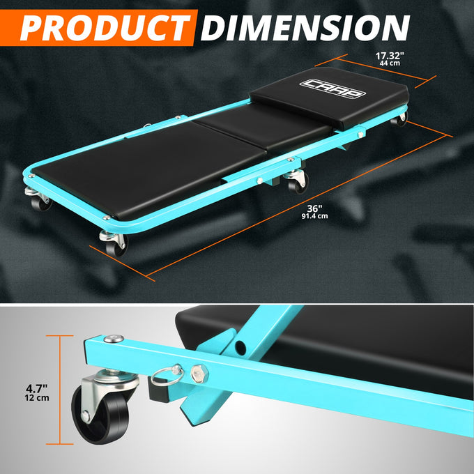 36 in. 2-in-1 Foldable Rolling Creeper & Seat <br> Dimension( in.): 36 L X 17.32 W X 4.7 H