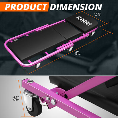40 in. L 2-IN-1 Folding Rolling Car Creepers & Seat <br> Dimension (in.): 40 L X 17.32 W X 4.72 H