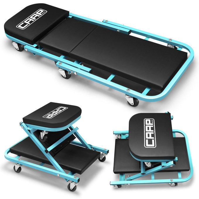 40 in. L 2-IN-1 Folding Rolling Car Creepers & Seat <br> Dimension (in.): 40 L X 17.32 W X 4.72 H